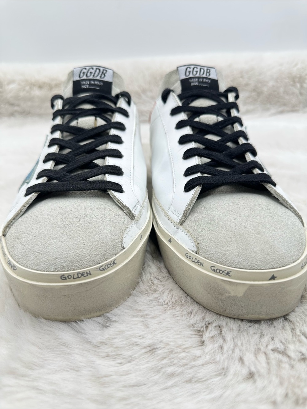 Golden Goose Hi Star White Blue Red Platform Sneaker Men’s size 44 US 11 - Picture 5 of 15
